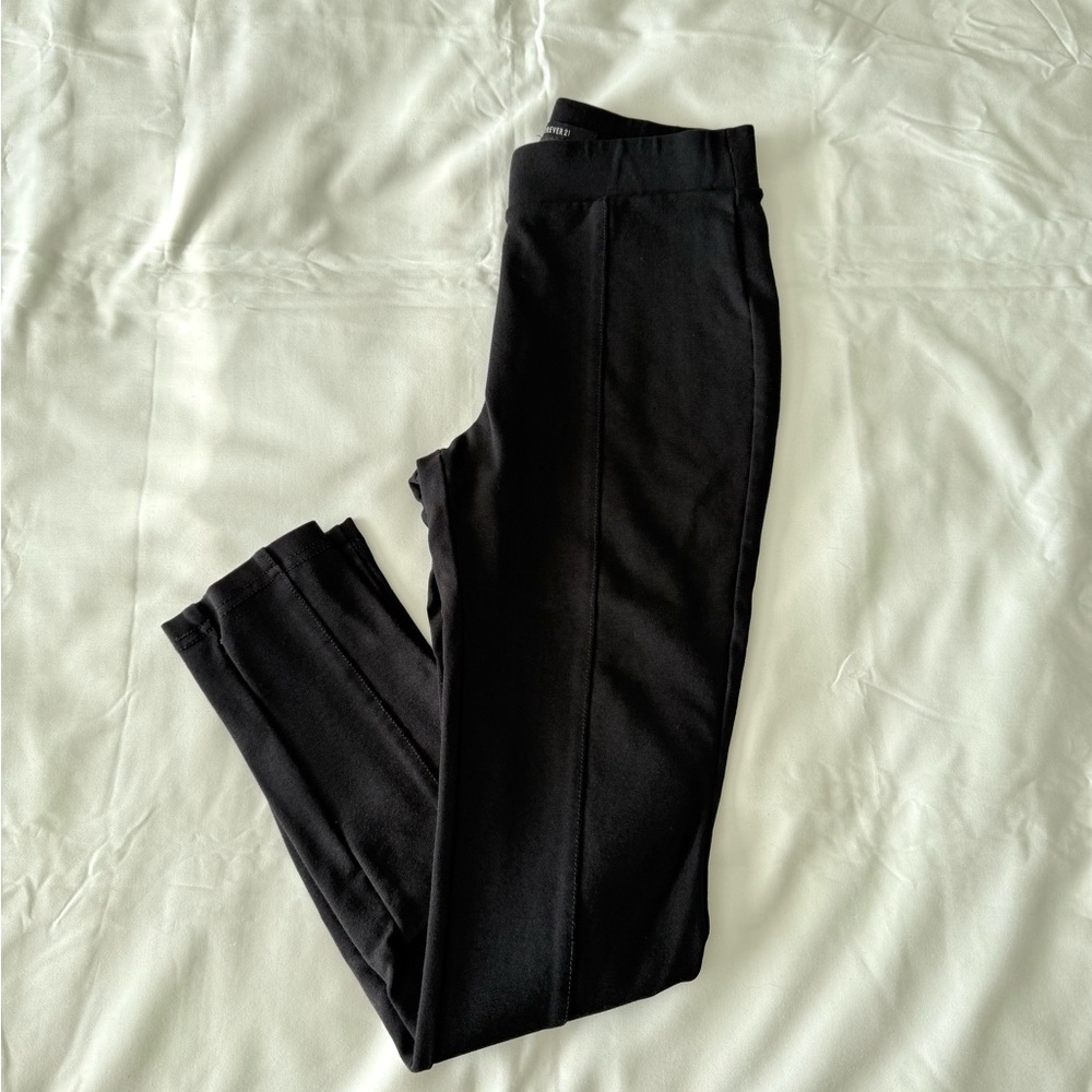 Black Solid Front Seam Detail Leggings
